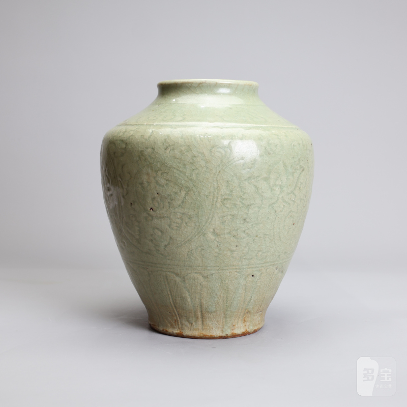 明代 龙泉青釉刻花罐 - 图5